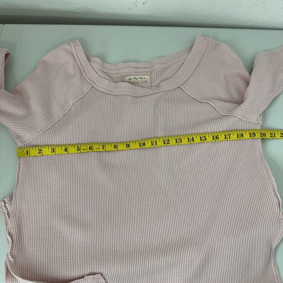 We The Free Shirt Womens XS Pink Waffle Boxy Boho Peasant Thermal Off Shoulder - Picture 11 of 13